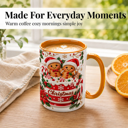#pl[15oz|Orange] Gingerbread Couple Coffee Mug, Christmas Mug, Ceramic Cup