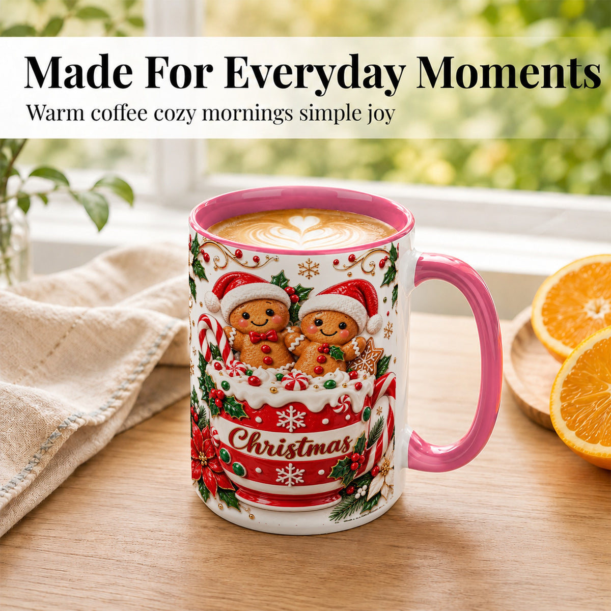 #pl[15oz|Pink] Gingerbread Couple Coffee Mug, Christmas Mug, Ceramic Cup