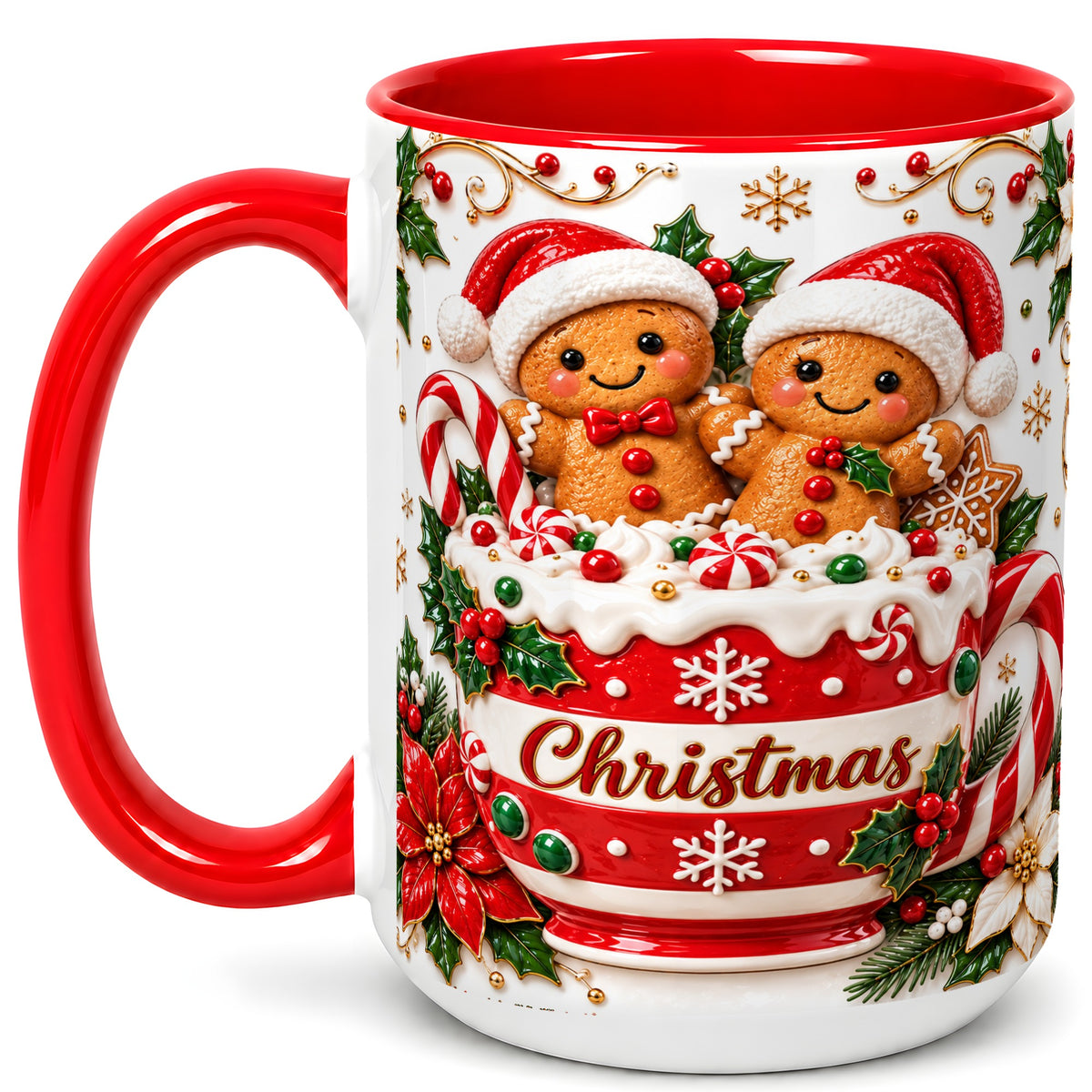 #pl[15oz|Red] Gingerbread Couple Coffee Mug, Christmas Mug, Ceramic Cup