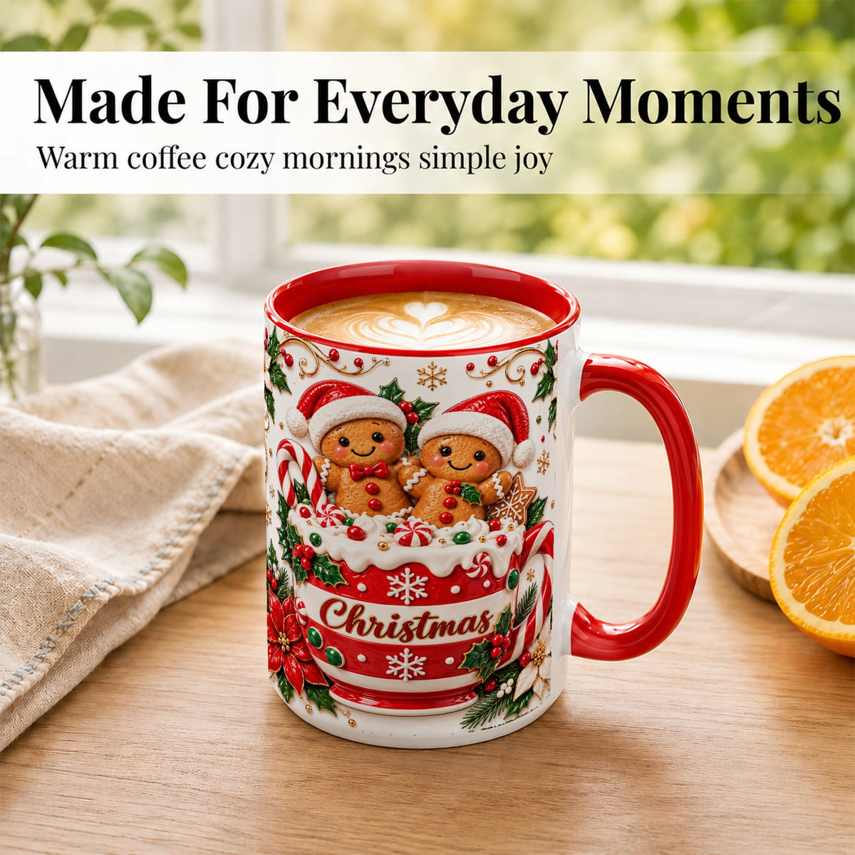 #pl[15oz|Red] Gingerbread Couple Coffee Mug, Christmas Mug, Ceramic Cup