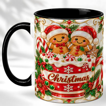 #pl[11oz|Black] Gingerbread Couple Coffee Mug, Stained Glass Style Mug, Ceramic Cup