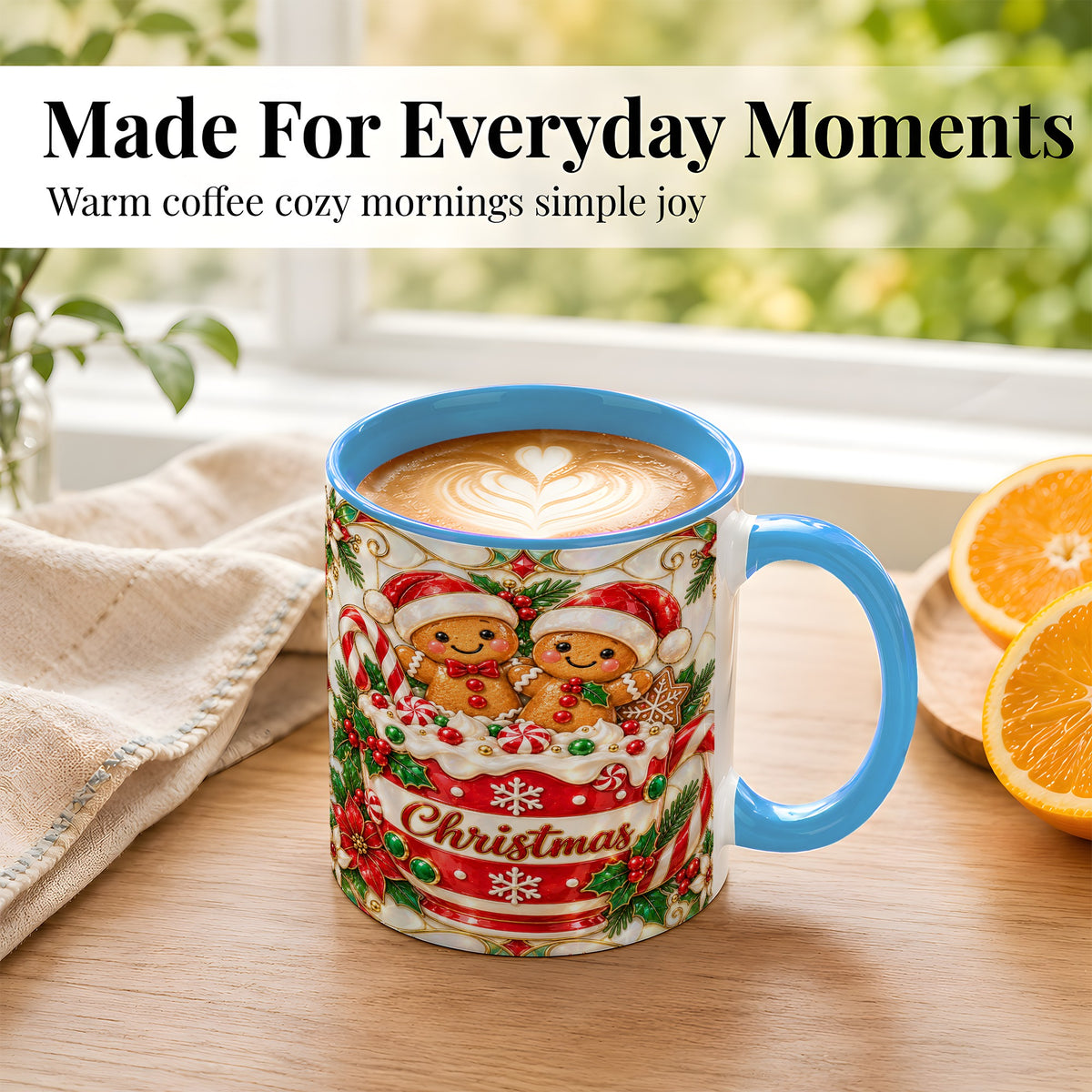 #pl[11oz|Blue] Gingerbread Couple Coffee Mug, Stained Glass Style Mug, Ceramic Cup