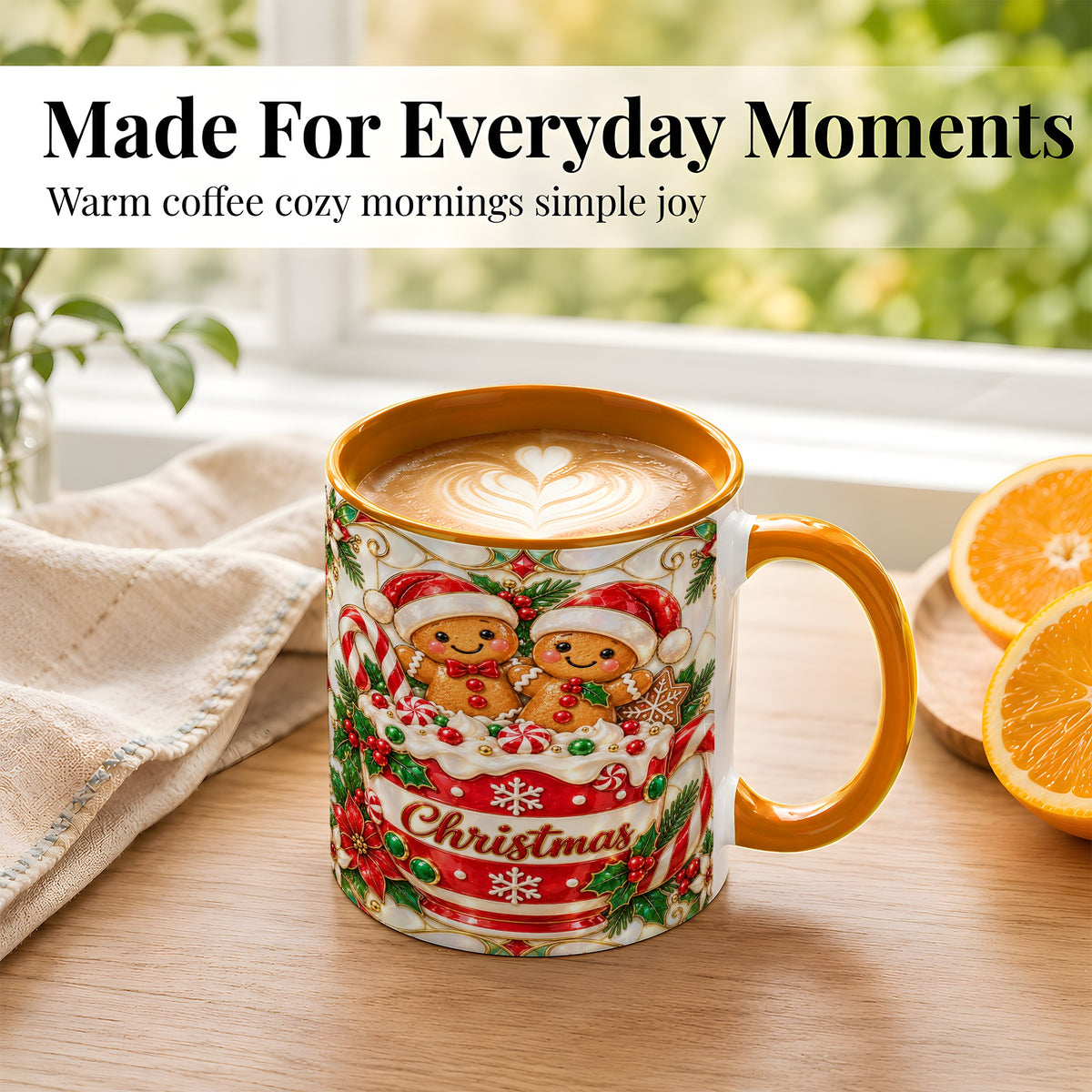 #pl[11oz|Orange] Gingerbread Couple Coffee Mug, Stained Glass Style Mug, Ceramic Cup