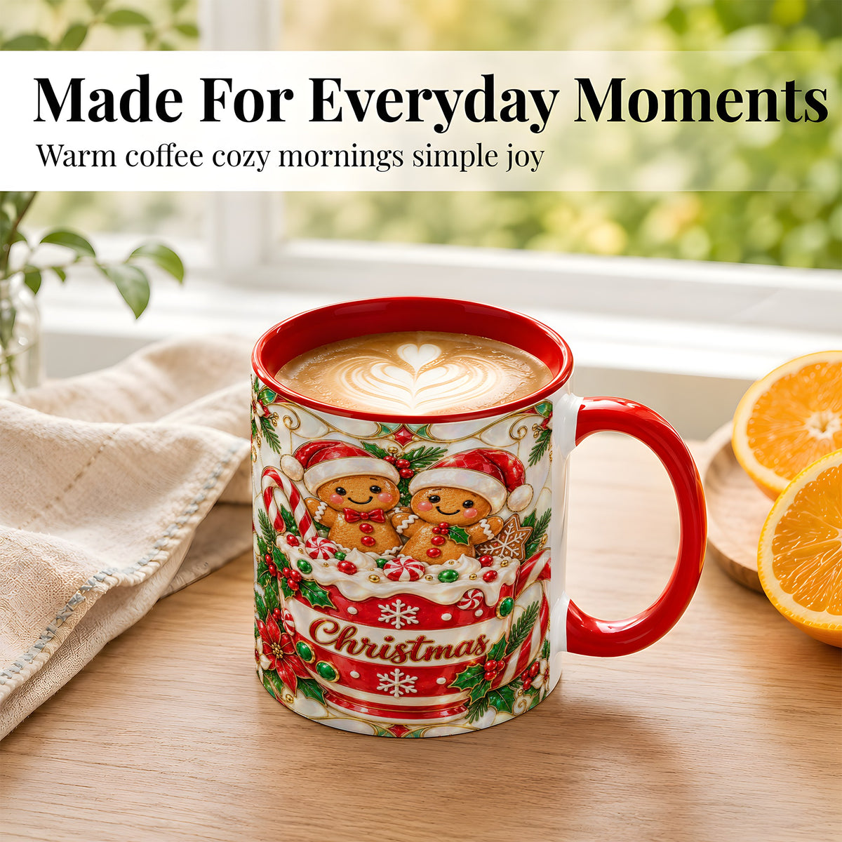 #pl[11oz|Red] Gingerbread Couple Coffee Mug, Stained Glass Style Mug, Ceramic Cup
