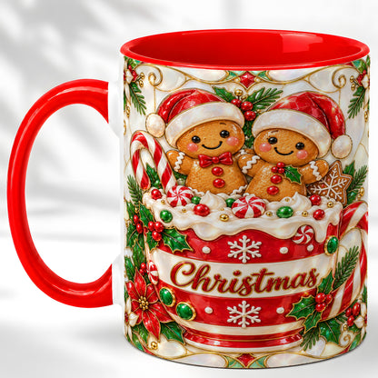 Gingerbread Couple Coffee Mug, Stained Glass Style Mug, Ceramic Cup