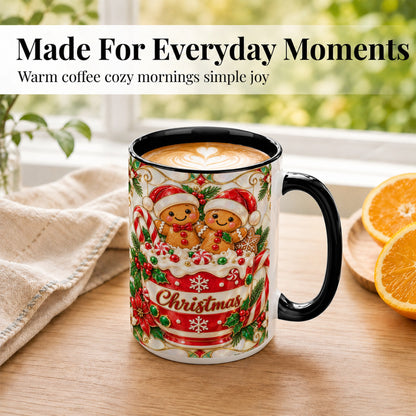 #pl[15oz|Black] Gingerbread Couple Coffee Mug, Stained Glass Style Mug, Ceramic Cup