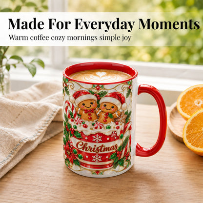 #pl[15oz|Red] Gingerbread Couple Coffee Mug, Stained Glass Style Mug, Ceramic Cup