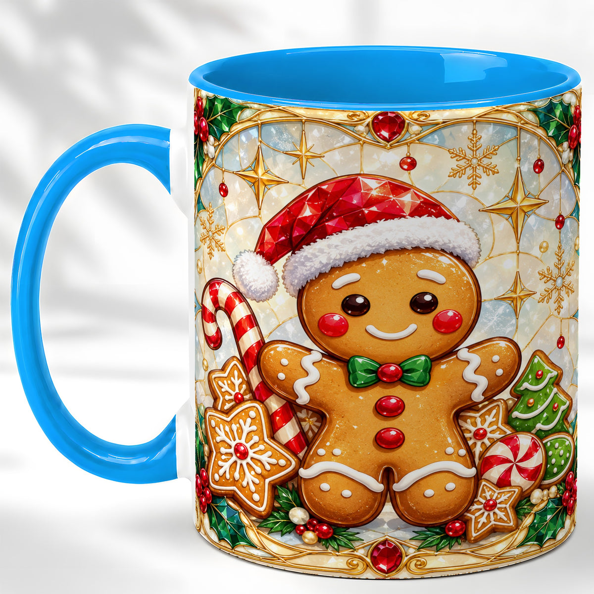 #pl[11oz|Blue] Gingerbread Christmas Coffee Mug, Holiday Cookie Mug, Ceramic Cup