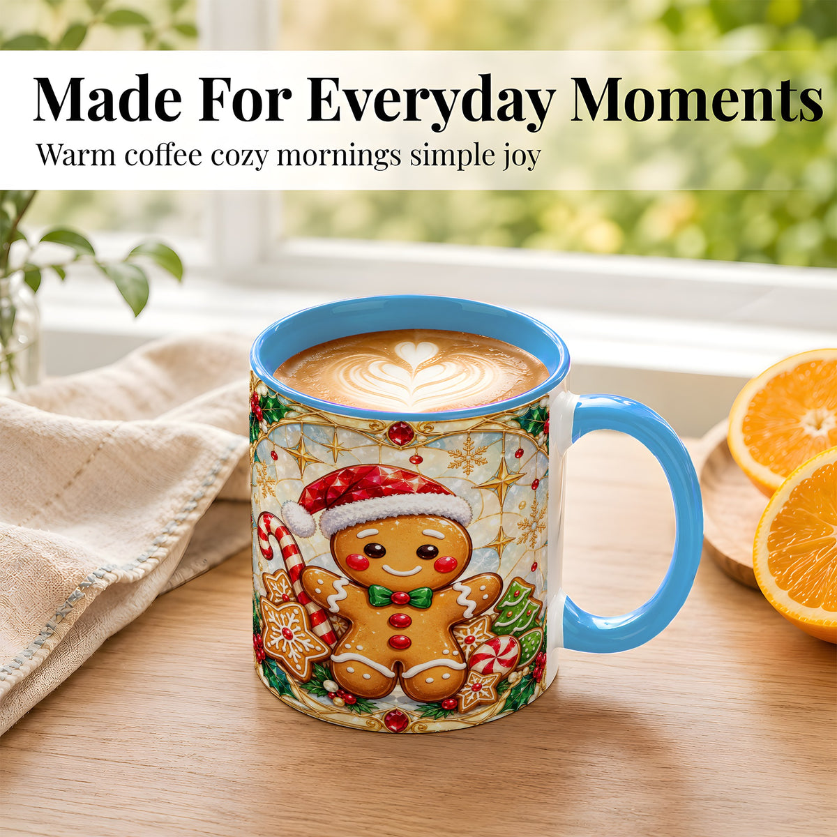 #pl[11oz|Blue] Gingerbread Christmas Coffee Mug, Holiday Cookie Mug, Ceramic Cup