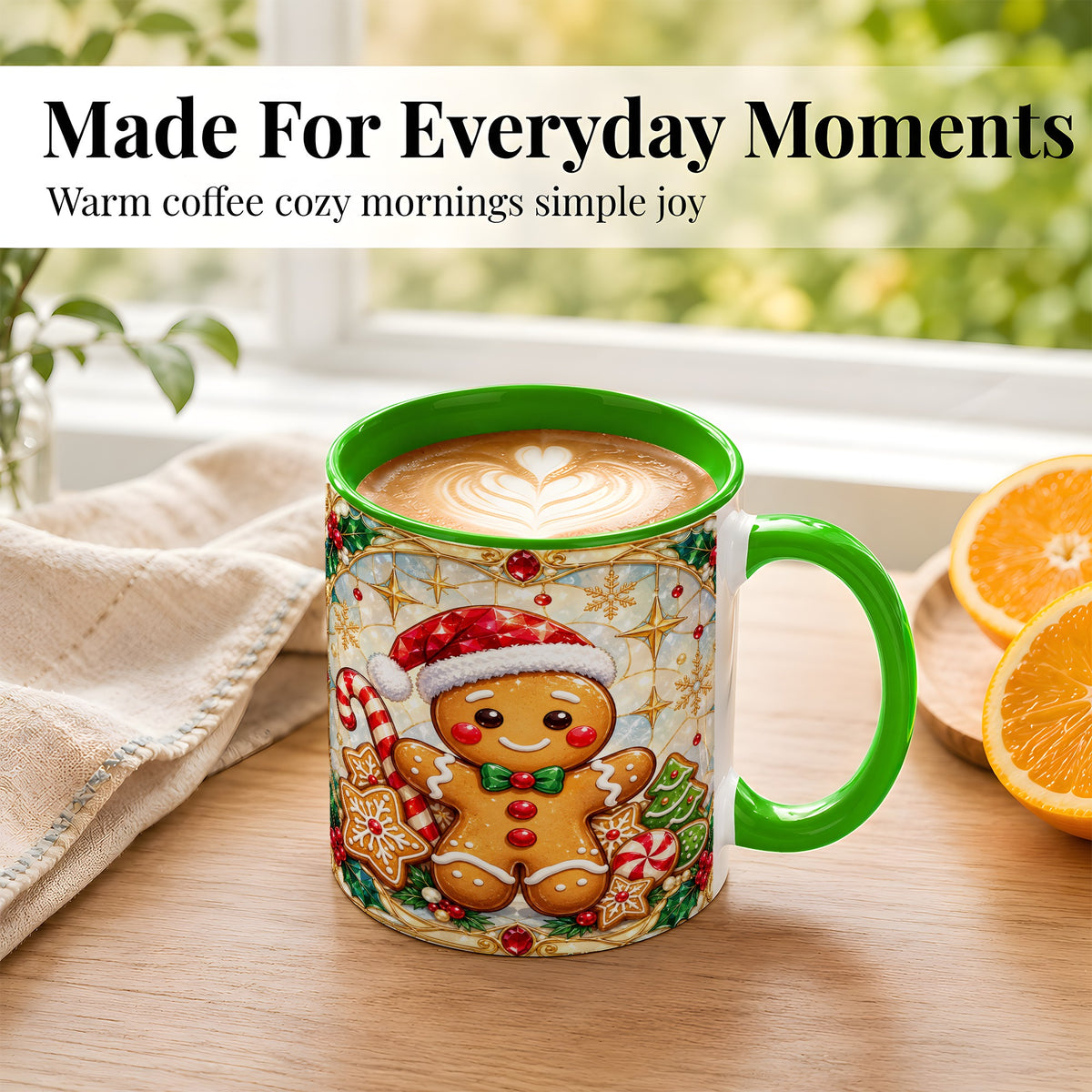 #pl[11oz|Green] Gingerbread Christmas Coffee Mug, Holiday Cookie Mug, Ceramic Cup