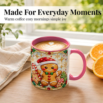 #pl[11oz|Pink] Gingerbread Christmas Coffee Mug, Holiday Cookie Mug, Ceramic Cup