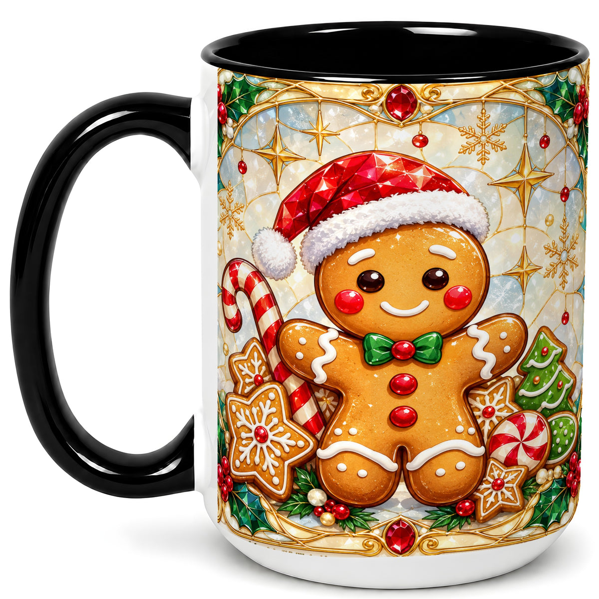 #pl[15oz|Black] Gingerbread Christmas Coffee Mug, Holiday Cookie Mug, Ceramic Cup