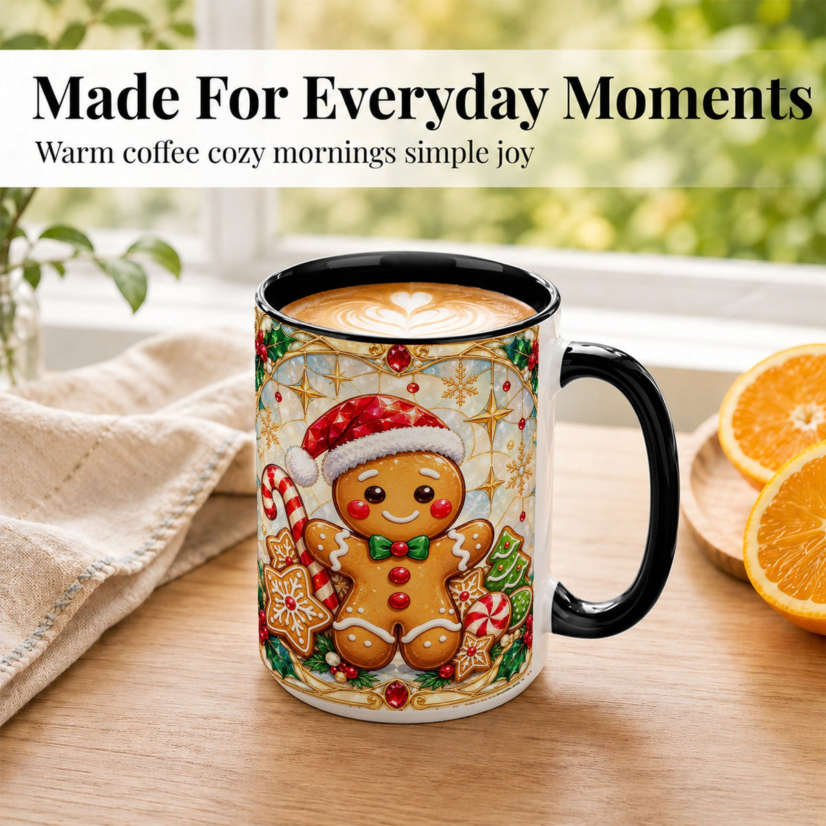 #pl[15oz|Black] Gingerbread Christmas Coffee Mug, Holiday Cookie Mug, Ceramic Cup