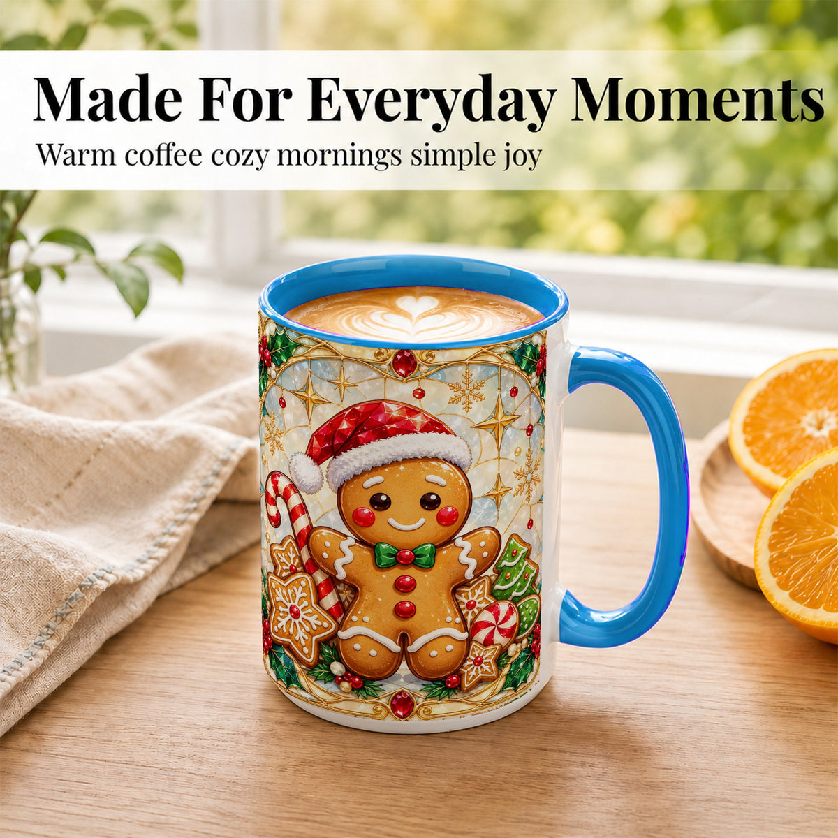 #pl[15oz|Blue] Gingerbread Christmas Coffee Mug, Holiday Cookie Mug, Ceramic Cup