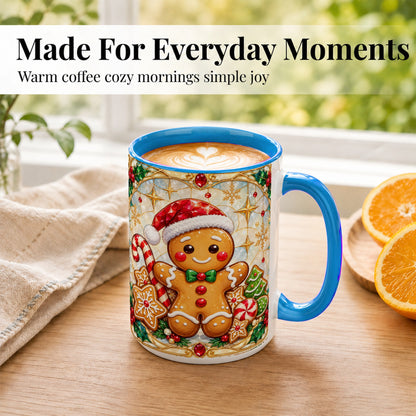 #pl[15oz|Blue] Gingerbread Christmas Coffee Mug, Holiday Cookie Mug, Ceramic Cup