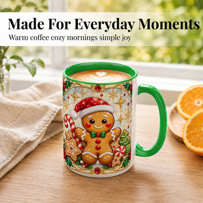 #pl[15oz|Green] Gingerbread Christmas Coffee Mug, Holiday Cookie Mug, Ceramic Cup