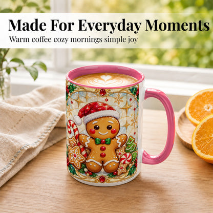 #pl[15oz|Pink] Gingerbread Christmas Coffee Mug, Holiday Cookie Mug, Ceramic Cup