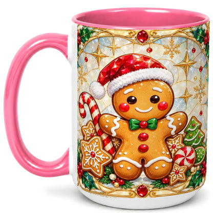 #pl[15oz|Pink] Gingerbread Christmas Coffee Mug, Holiday Cookie Mug, Ceramic Cup