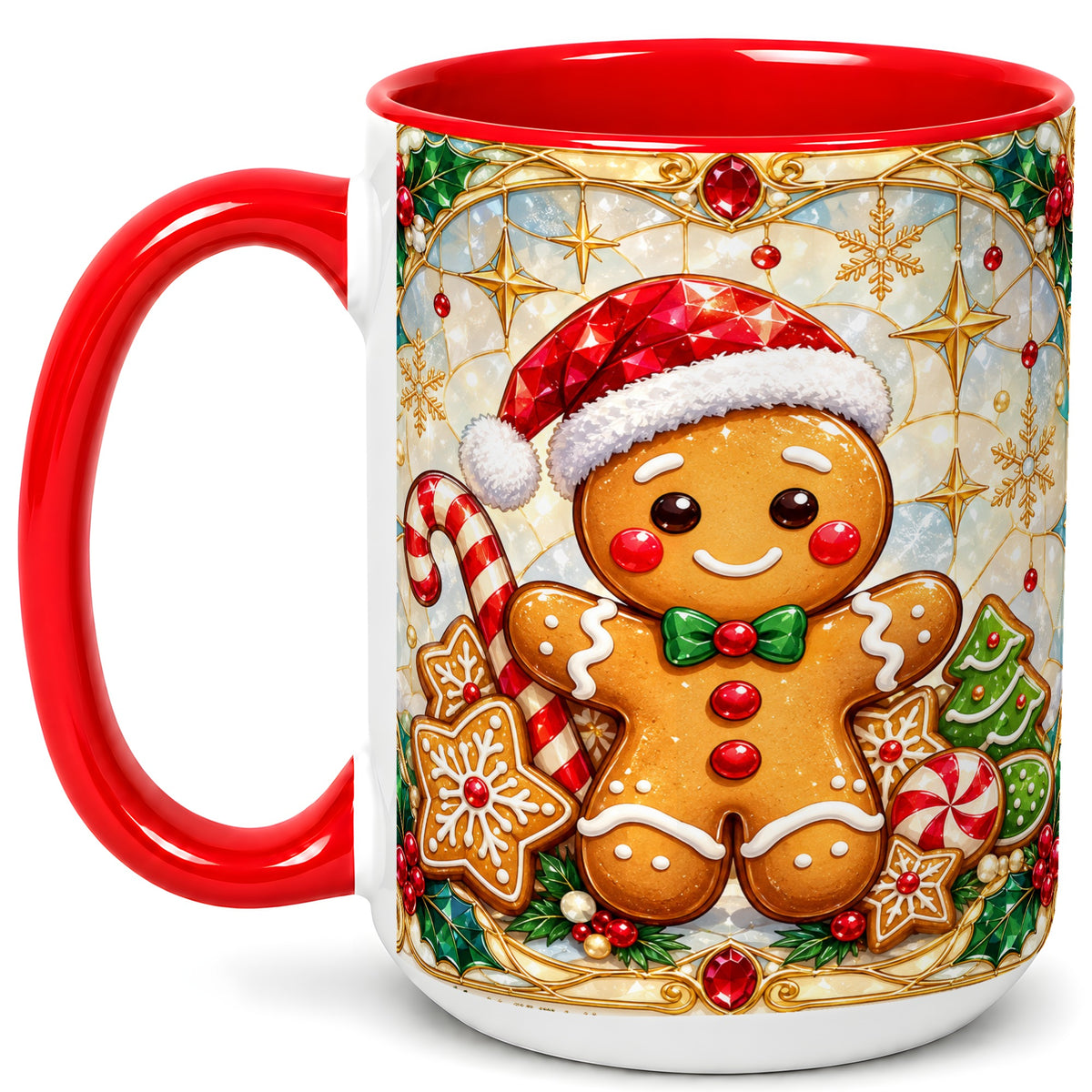 #pl[15oz|Red] Gingerbread Christmas Coffee Mug, Holiday Cookie Mug, Ceramic Cup