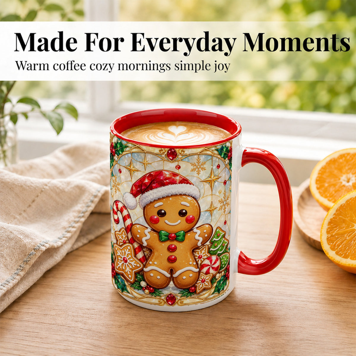 #pl[15oz|Red] Gingerbread Christmas Coffee Mug, Holiday Cookie Mug, Ceramic Cup