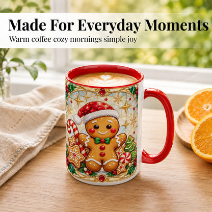 #pl[15oz|Red] Gingerbread Christmas Coffee Mug, Holiday Cookie Mug, Ceramic Cup
