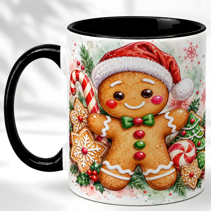 #pl[11oz|Black] Watercolor Gingerbread Coffee Mug, Christmas Cookie Mug, Ceramic Cup
