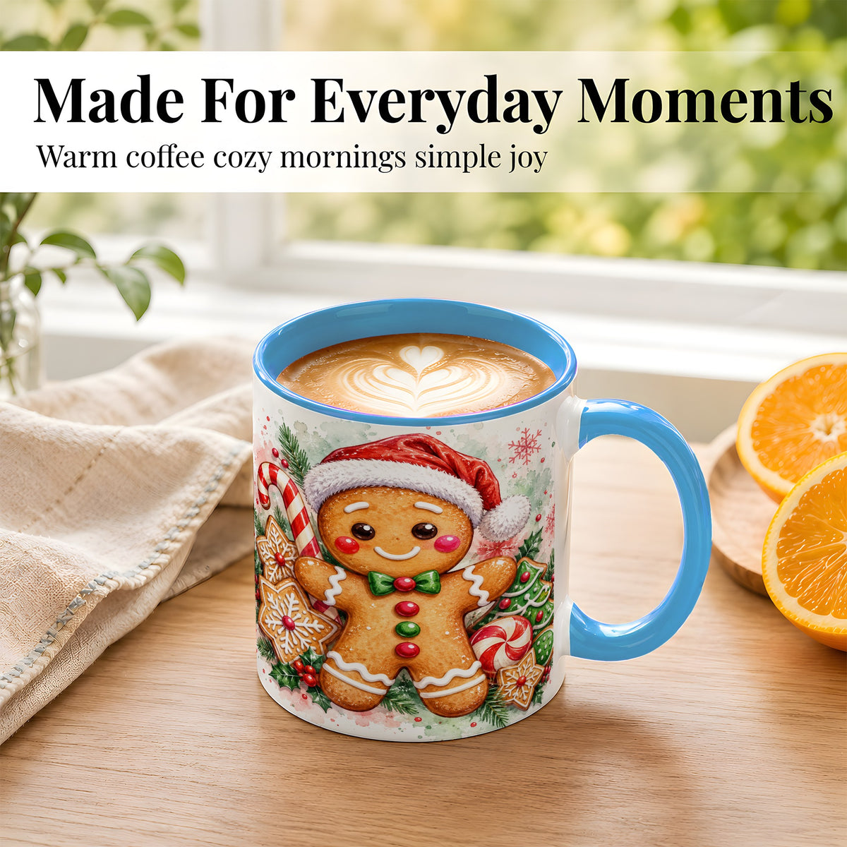 #pl[11oz|Blue] Watercolor Gingerbread Coffee Mug, Christmas Cookie Mug, Ceramic Cup