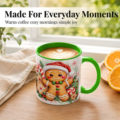 #pl[11oz|Green] Watercolor Gingerbread Coffee Mug, Christmas Cookie Mug, Ceramic Cup