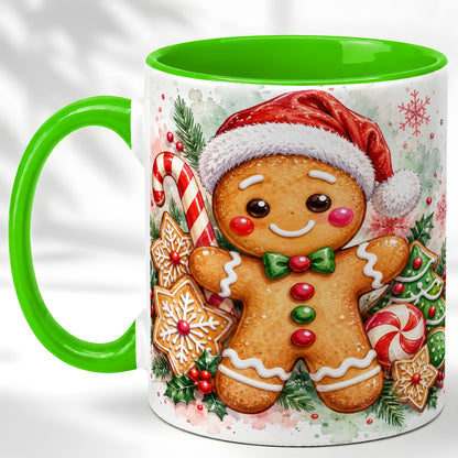 #pl[11oz|Green] Watercolor Gingerbread Coffee Mug, Christmas Cookie Mug, Ceramic Cup