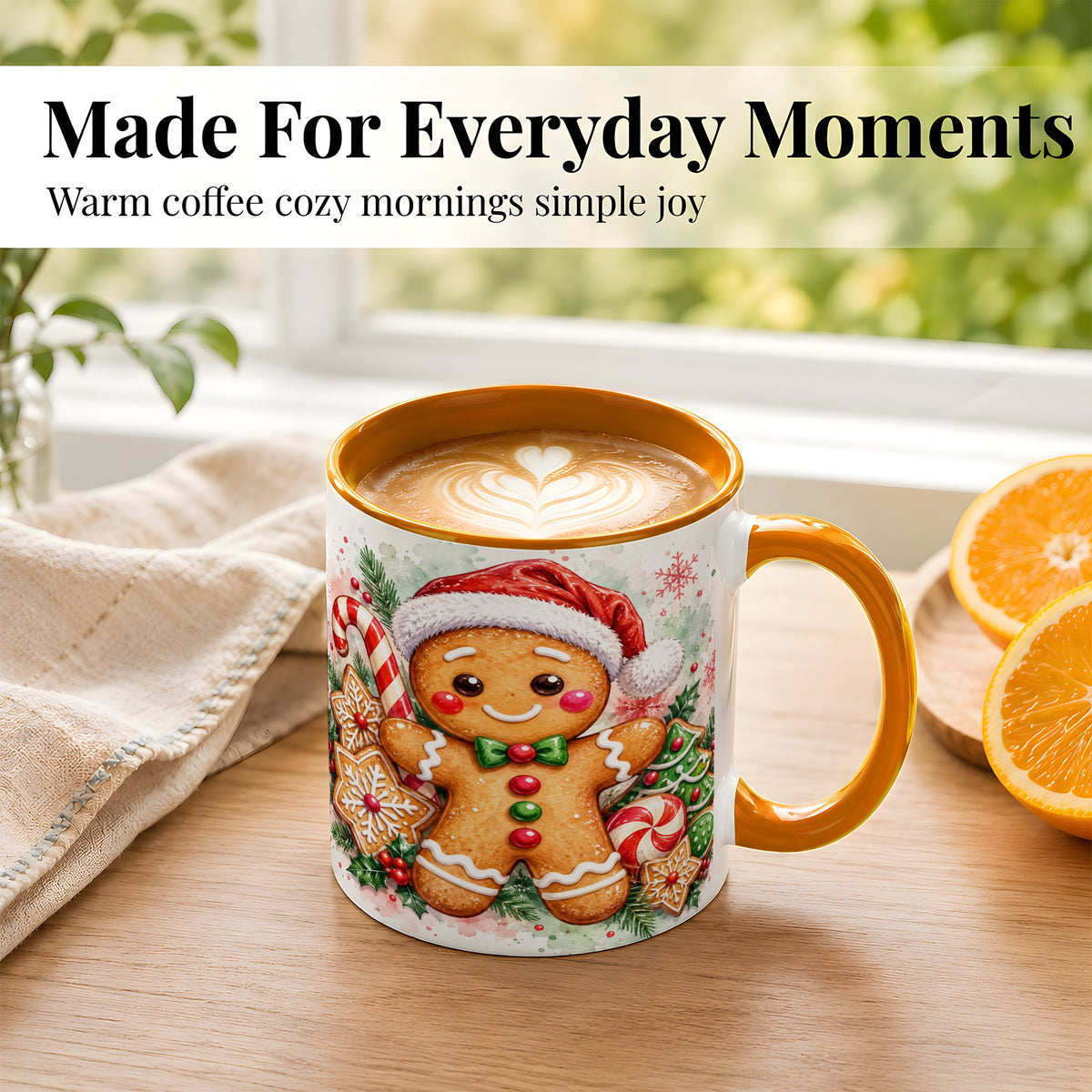 #pl[11oz|Orange] Watercolor Gingerbread Coffee Mug, Christmas Cookie Mug, Ceramic Cup