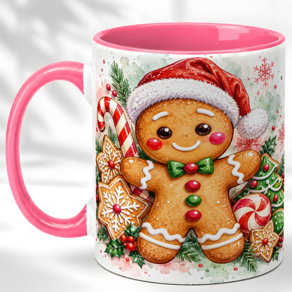 #pl[11oz|Pink] Watercolor Gingerbread Coffee Mug, Christmas Cookie Mug, Ceramic Cup