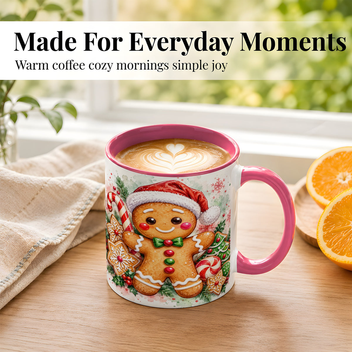 #pl[11oz|Pink] Watercolor Gingerbread Coffee Mug, Christmas Cookie Mug, Ceramic Cup