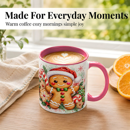 #pl[11oz|Pink] Watercolor Gingerbread Coffee Mug, Christmas Cookie Mug, Ceramic Cup
