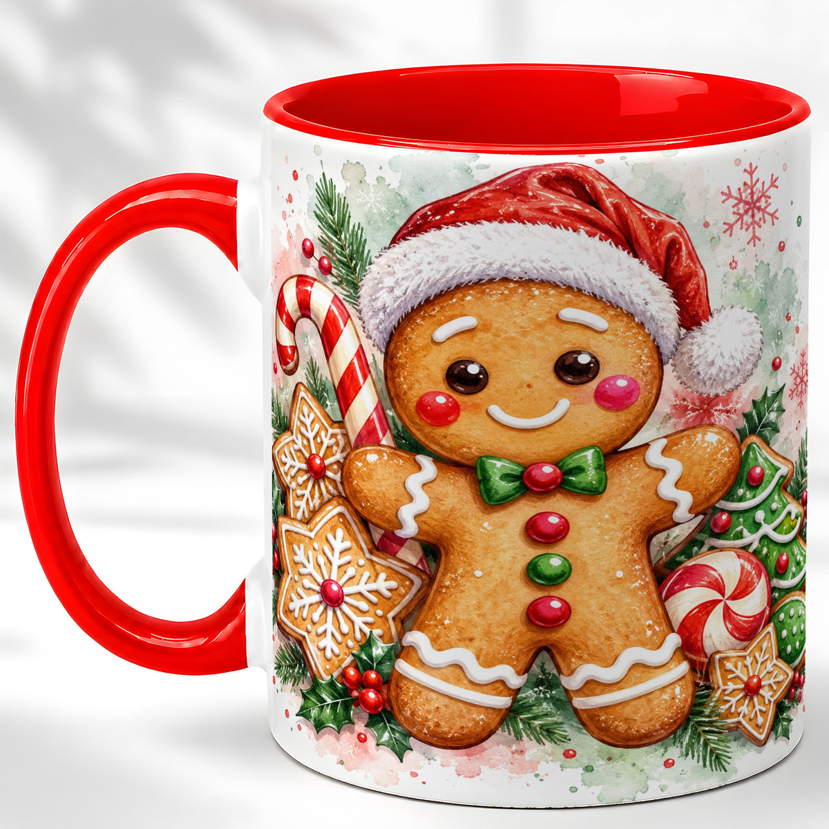 Watercolor Gingerbread Coffee Mug, Christmas Cookie Mug, Ceramic Cup