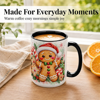 #pl[15oz|Black] Watercolor Gingerbread Coffee Mug, Christmas Cookie Mug, Ceramic Cup