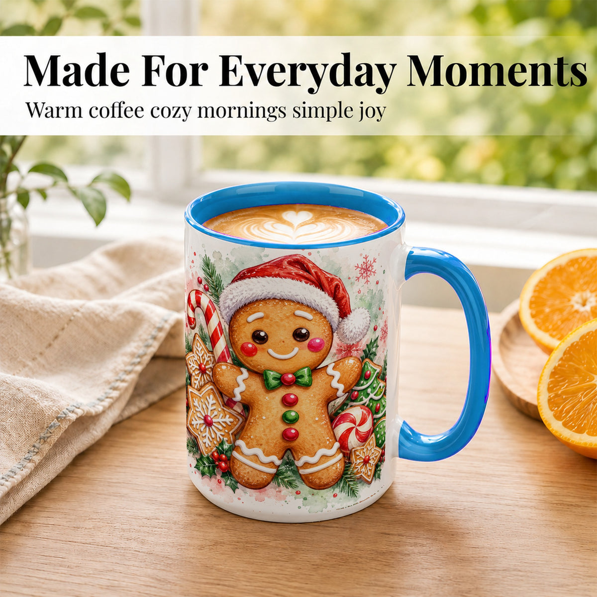 #pl[15oz|Blue] Watercolor Gingerbread Coffee Mug, Christmas Cookie Mug, Ceramic Cup