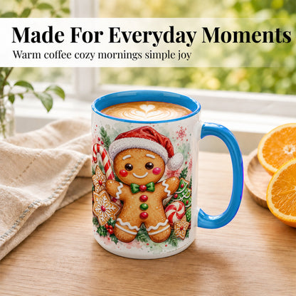 #pl[15oz|Blue] Watercolor Gingerbread Coffee Mug, Christmas Cookie Mug, Ceramic Cup