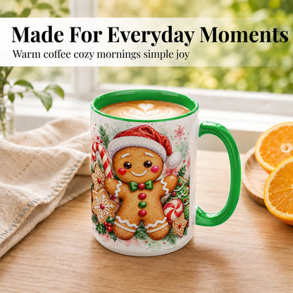 #pl[15oz|Green] Watercolor Gingerbread Coffee Mug, Christmas Cookie Mug, Ceramic Cup