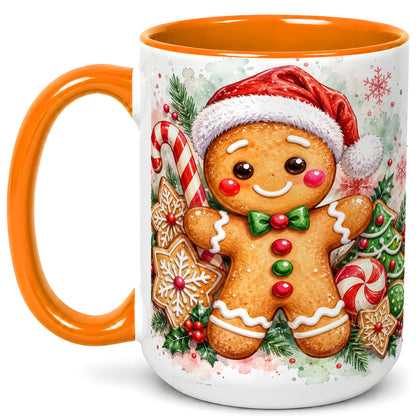 #pl[15oz|Orange] Watercolor Gingerbread Coffee Mug, Christmas Cookie Mug, Ceramic Cup