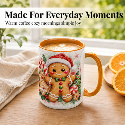 #pl[15oz|Orange] Watercolor Gingerbread Coffee Mug, Christmas Cookie Mug, Ceramic Cup