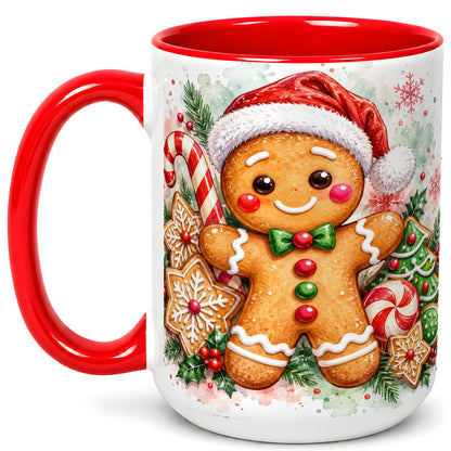 #pl[15oz|Red] Watercolor Gingerbread Coffee Mug, Christmas Cookie Mug, Ceramic Cup