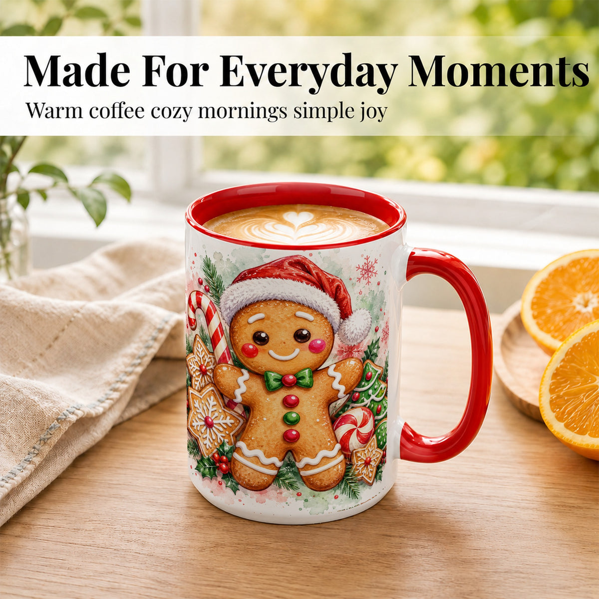 #pl[15oz|Red] Watercolor Gingerbread Coffee Mug, Christmas Cookie Mug, Ceramic Cup