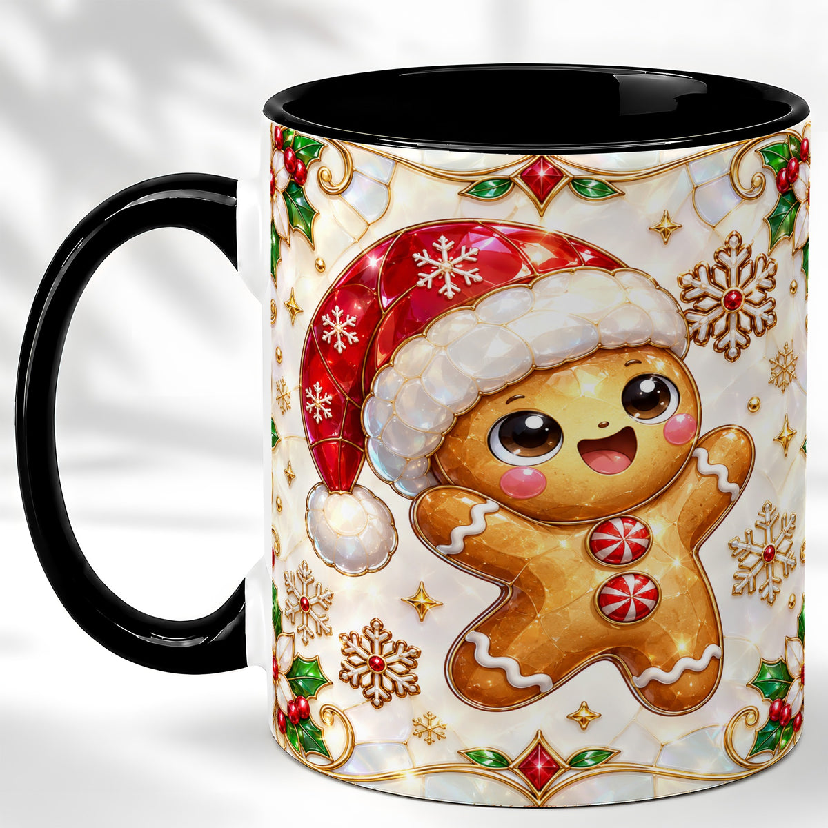 #pl[11oz|Black] Gemstone Gingerbread Coffee Mug, Christmas Cookie Mug, Ceramic Cup
