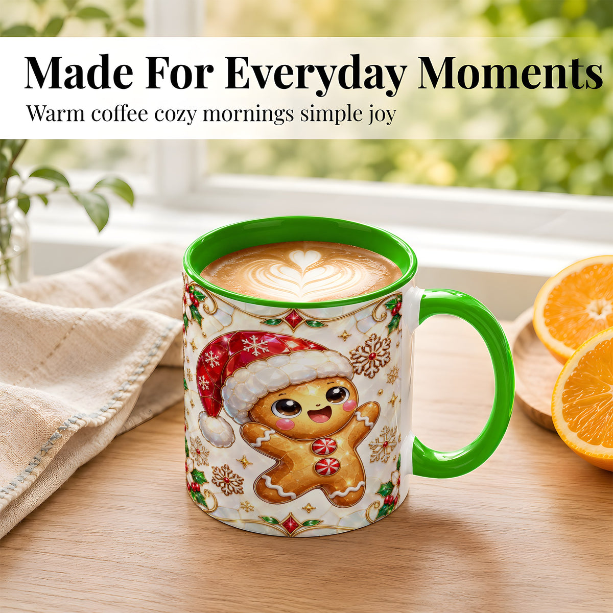 #pl[11oz|Green] Gemstone Gingerbread Coffee Mug, Christmas Cookie Mug, Ceramic Cup