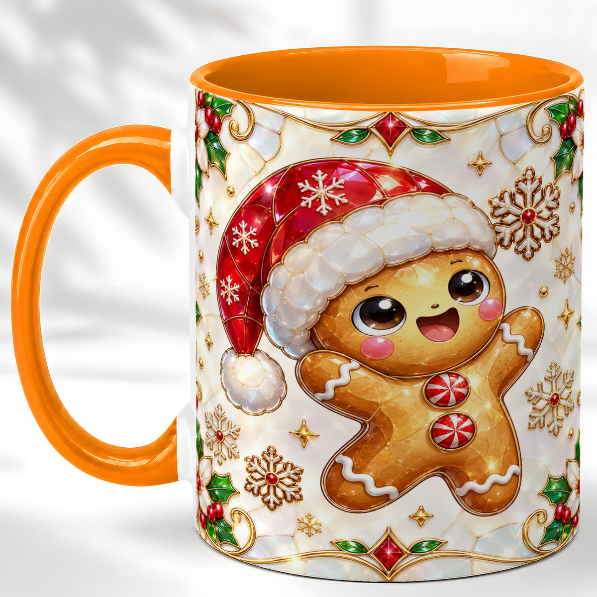 #pl[11oz|Orange] Gemstone Gingerbread Coffee Mug, Christmas Cookie Mug, Ceramic Cup