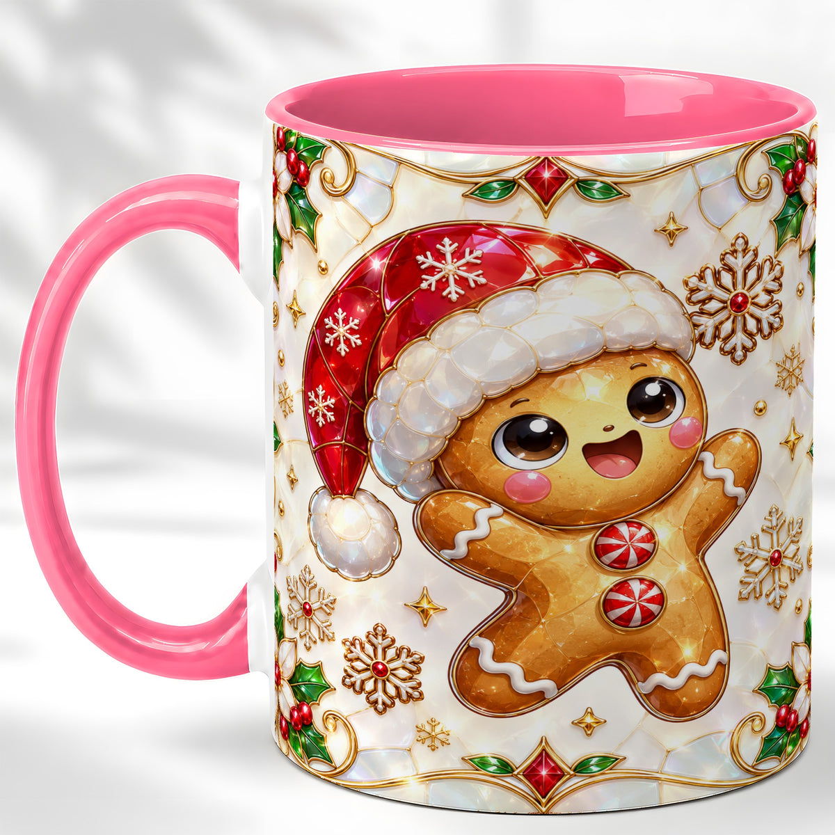 #pl[11oz|Pink] Gemstone Gingerbread Coffee Mug, Christmas Cookie Mug, Ceramic Cup