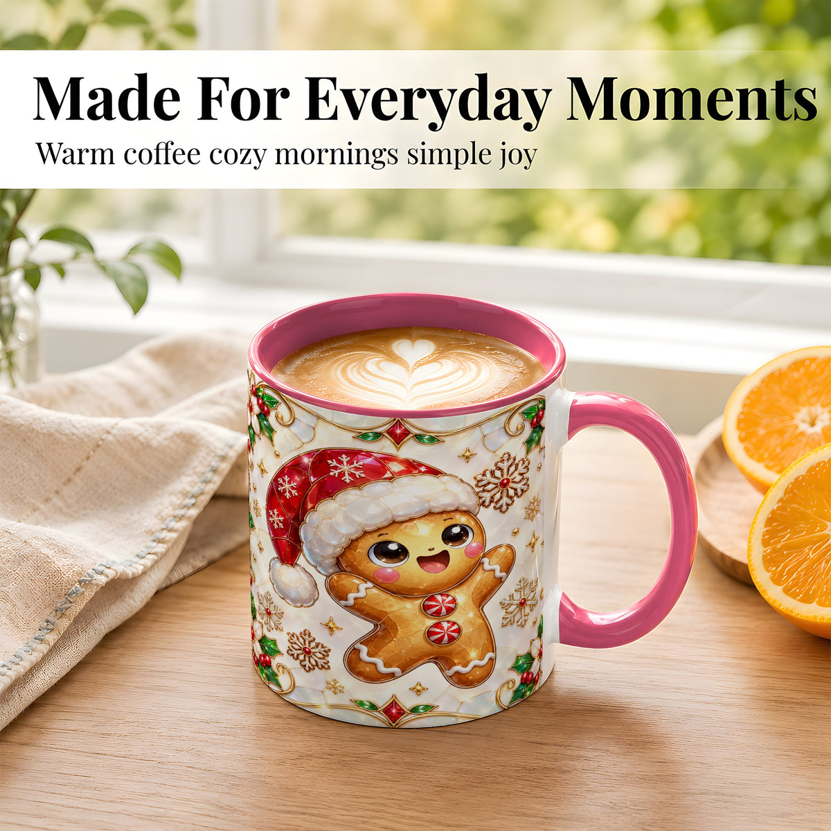 #pl[11oz|Pink] Gemstone Gingerbread Coffee Mug, Christmas Cookie Mug, Ceramic Cup