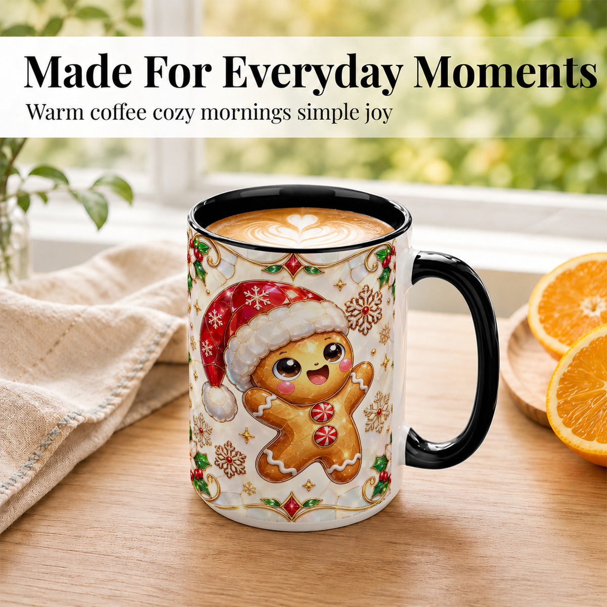#pl[15oz|Black] Gemstone Gingerbread Coffee Mug, Christmas Cookie Mug, Ceramic Cup