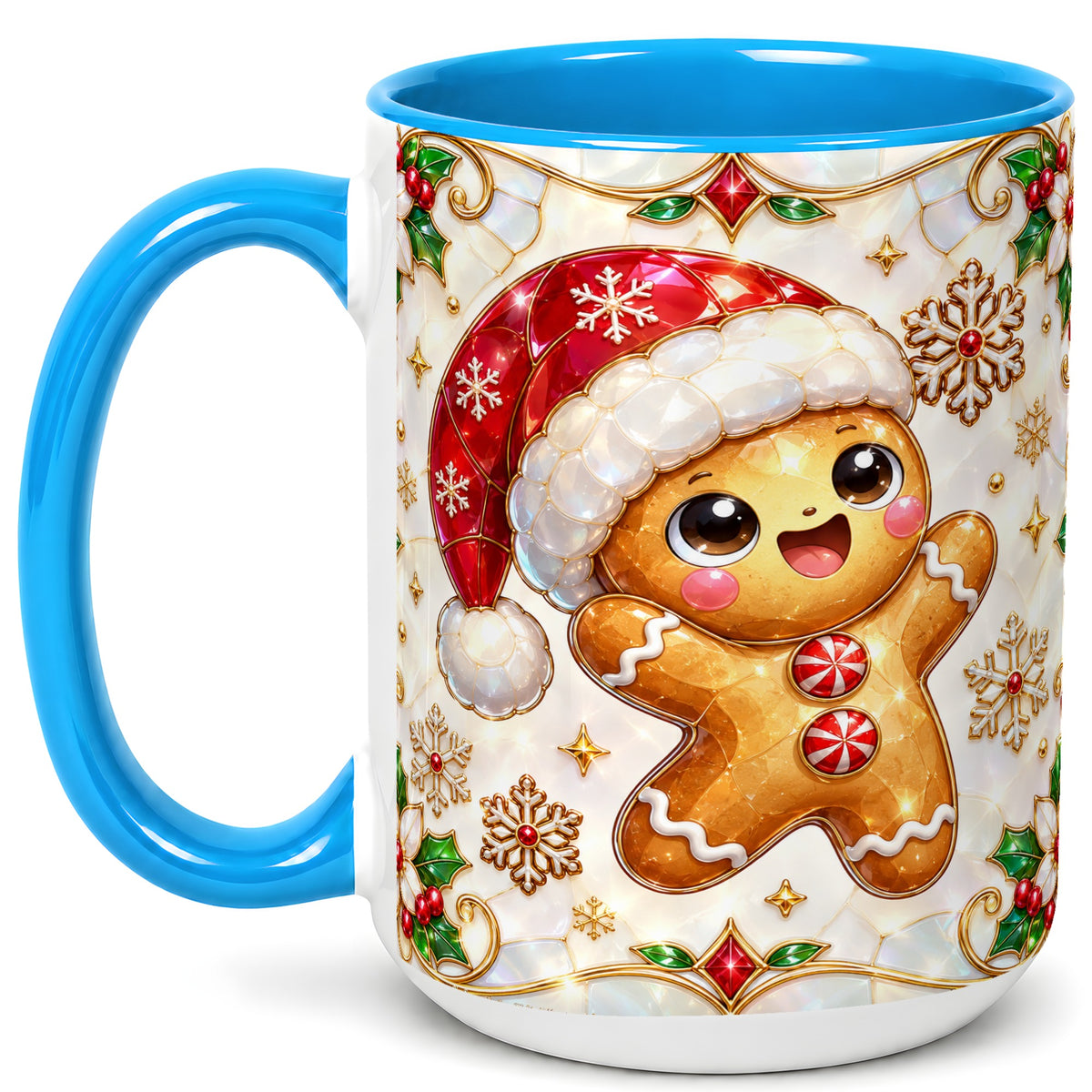 #pl[15oz|Blue] Gemstone Gingerbread Coffee Mug, Christmas Cookie Mug, Ceramic Cup