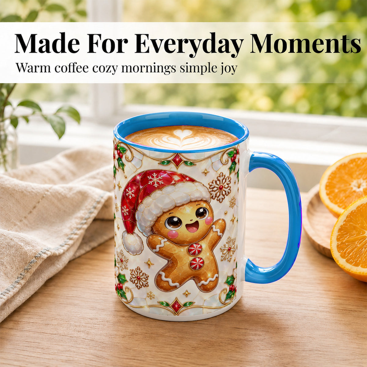 #pl[15oz|Blue] Gemstone Gingerbread Coffee Mug, Christmas Cookie Mug, Ceramic Cup